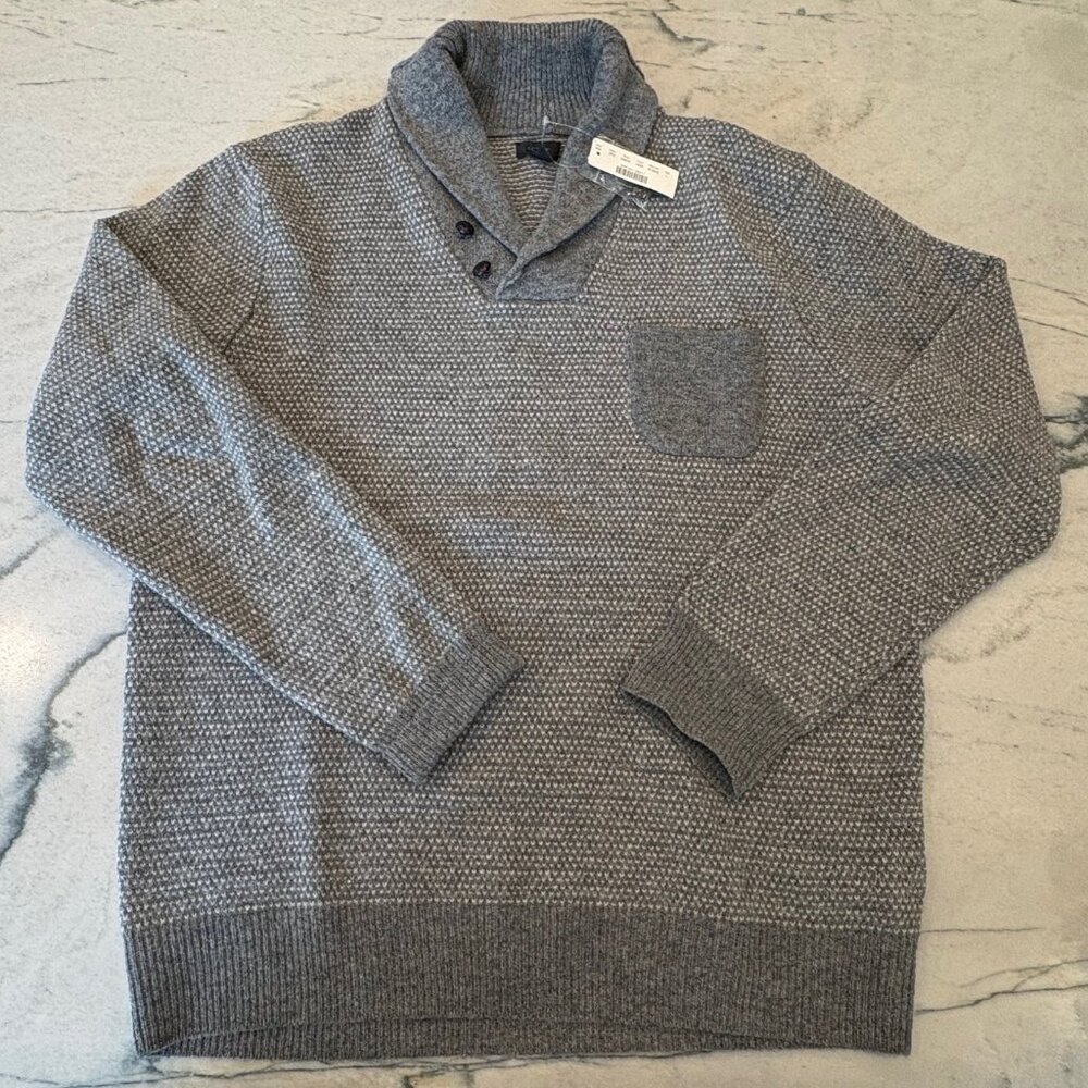 J.Crew Men's Shawl Collar Sweater Lambswool Large NWT Gray